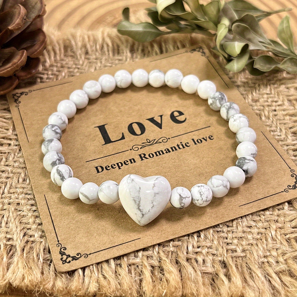 Women's Natural White Turquoise Heart Chakra Bead Bracelet